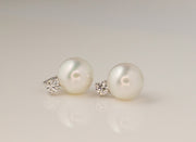 Pearl and Diamond Drop Earrings | 18K White Gold