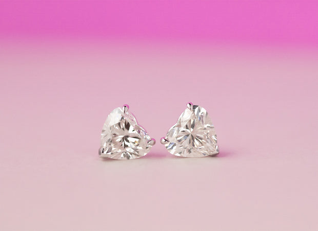 Heart Cut Diamond Stud Earrings | 14K White Gold