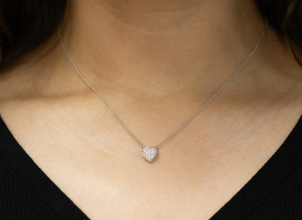 Small Pave Diamond Heart Pendant Necklace | 18K White Gold