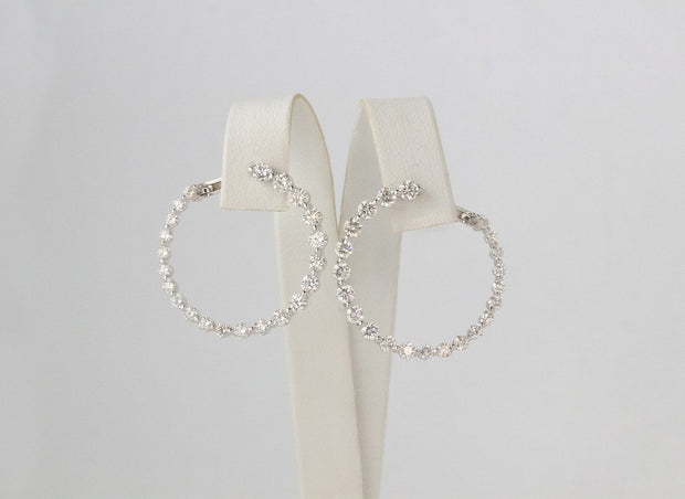 Large Diamond Circle Earrings | 18K White Gold