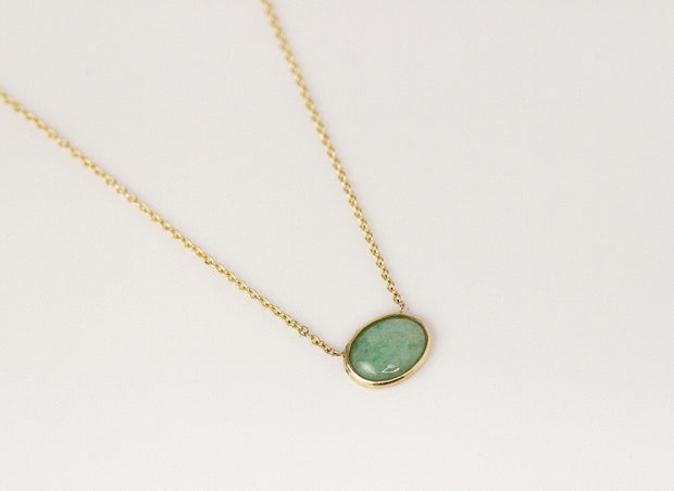 Green Jade Pendant Necklace | 14K Yellow Gold