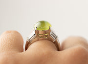 Cats Eye Chrysoberyl and Baguette Diamond Ring | Platinum