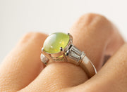 Cats Eye Chrysoberyl and Baguette Diamond Ring | Platinum