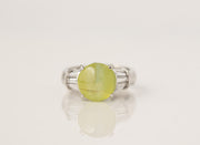 Cats Eye Chrysoberyl and Baguette Diamond Ring | Platinum