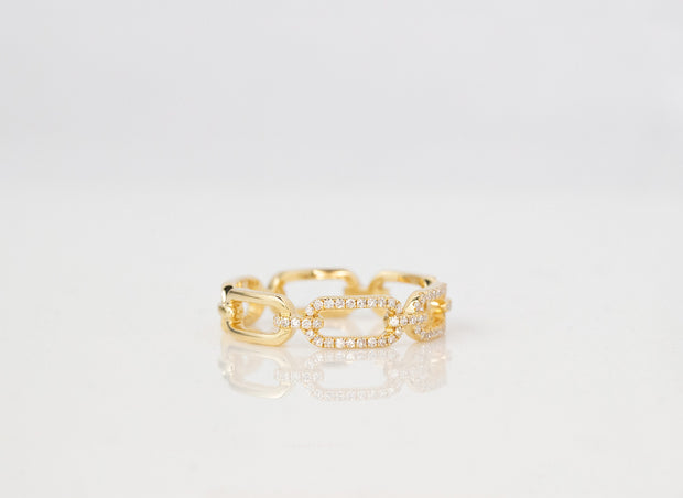 Pave Diamond Chain Link Ring | 18K Yellow Gold