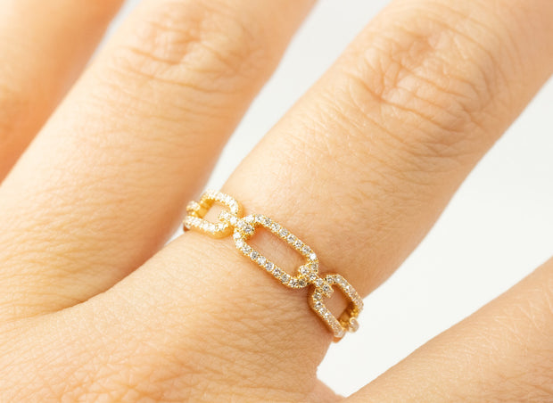 Pave Diamond Chain Link Ring | 18K Yellow Gold
