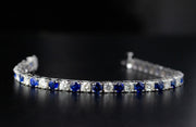 Blue Sapphire and Diamond Bracelet | 14K White Gold