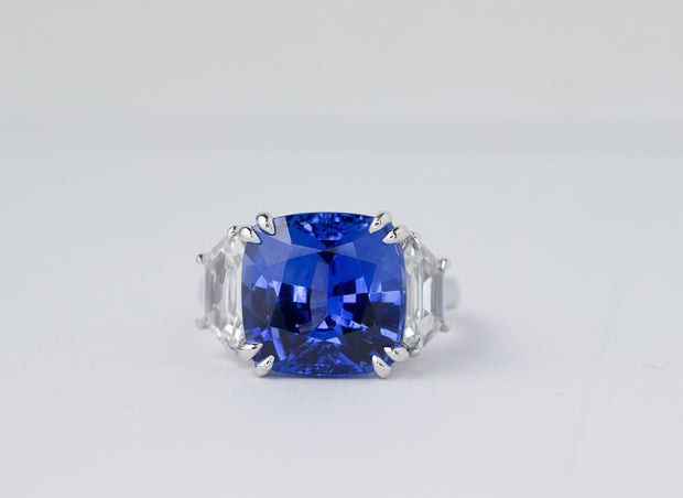 Sapphire and Diamond Shield Side Stone Ring | Platinum