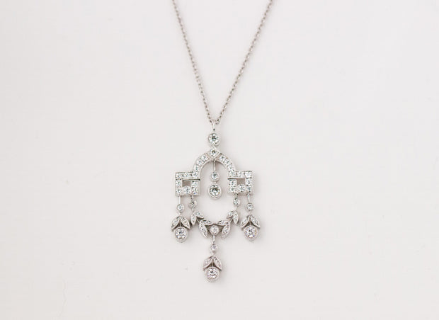 Art Deco Diamond Pendant Necklace | 18K White Gold