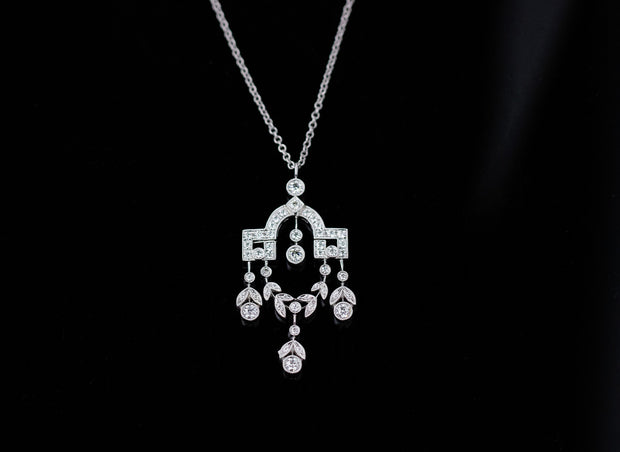 Art Deco Diamond Pendant Necklace | 18K White Gold