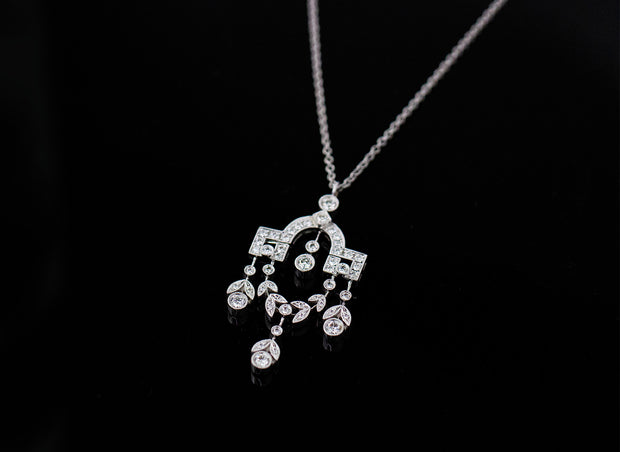 Art Deco Diamond Pendant Necklace | 18K White Gold