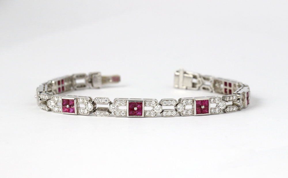Art Deco Ruby And Diamond Bracelet Platinum