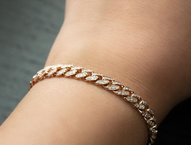 Small Rose Gold Pave Curb Link Bracelet