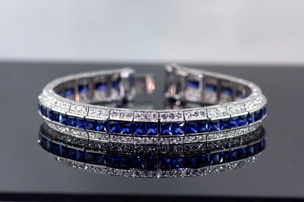 Princess Cut Sapphire and Diamond Bracelet