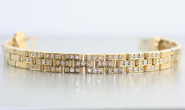 Brick Link Bracelet with Pave Diamonds | 18K Yellow Gold