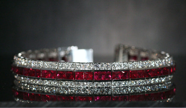 Princess Cut Rubies and Diamond Bracelet