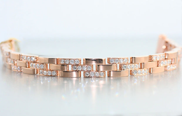 Brick Link Bracelet with Diamonds | 18K Rose Gold