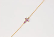 Double Sided Sapphire and Diamond Cross Bracelet | 14K Yellow Gold