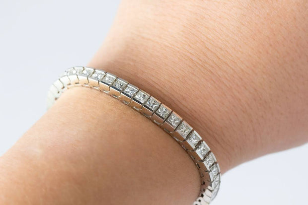 Princess Cut Diamond Line Bracelet | Channel Set 14K White Gold