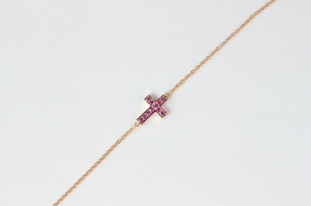 Double Sided Sapphire and Diamond Cross Bracelet | 14K Rose Gold
