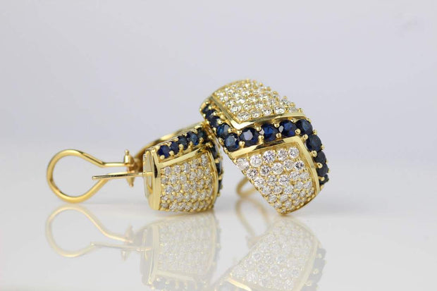 Sapphire and Diamond Huggie Earrings | 18K Yellow Gold