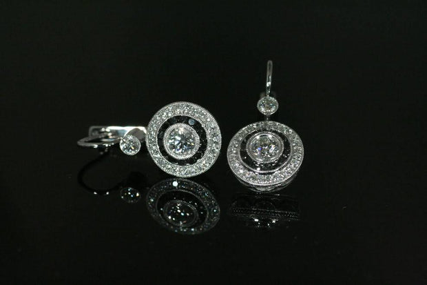 Black and White Diamond Halo Dangle Earrings