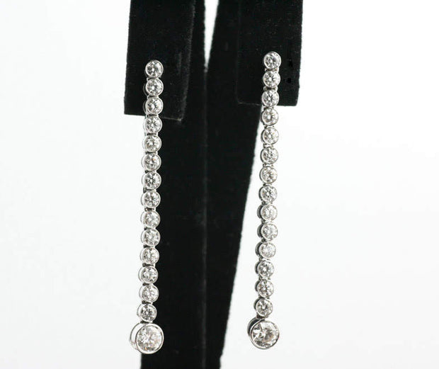 Diamond Line Dangle Earrings | 18K White Gold