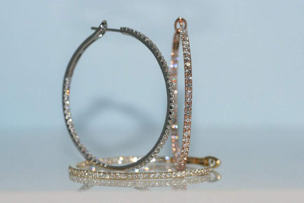Diamond Hoop Earrings | 18K White Gold