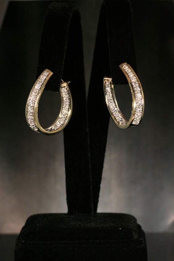 Diamond Oval Hoop Earrings | 14K Two Tone Gold