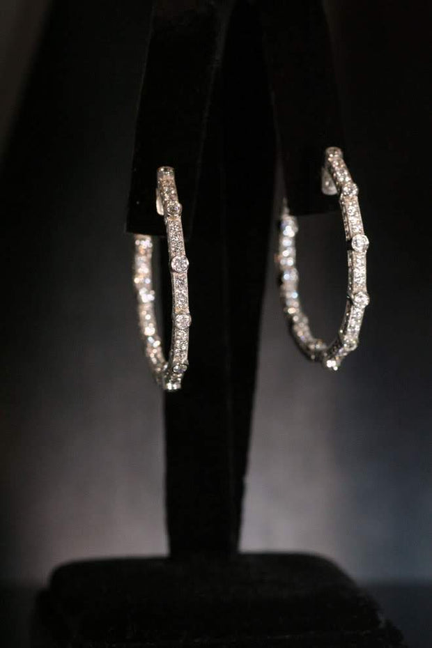 Diamond Bezel Hoop Earrings | 18k White Gold