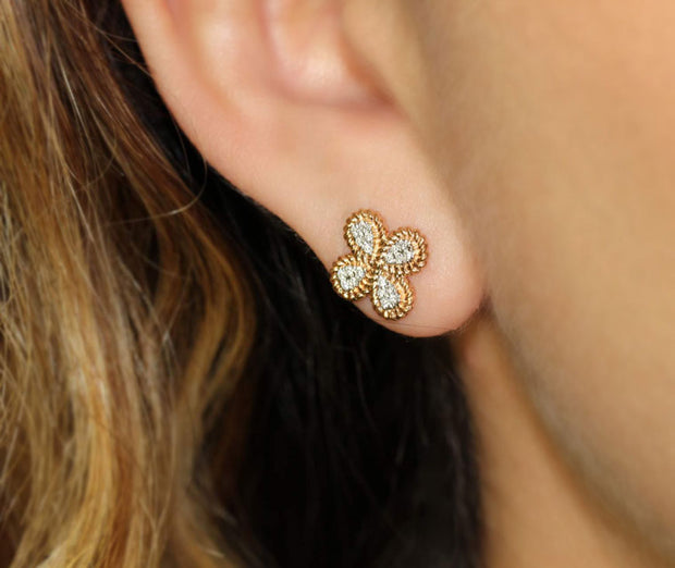 Clover Pave Diamond Earrings | 18K Rose Gold