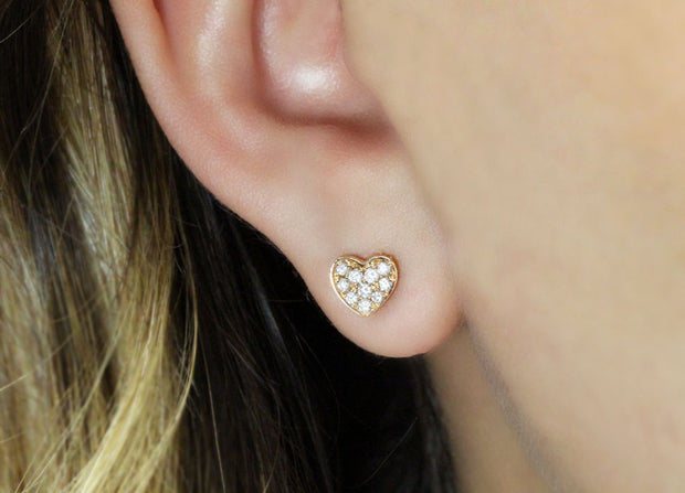 Heart Diamond Stud Earrings | 14K Rose Gold