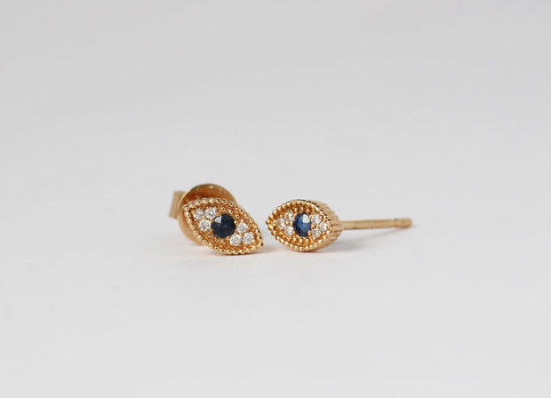 Evil Eye Sapphire and Diamond Earrings | 18K Rose Gold