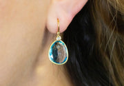 Blue Topaz and Diamond Drop Earrings | 14K Yellow Gold