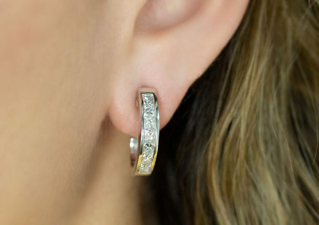 Princess Cut Diamond Huggie Earrings in Platinum