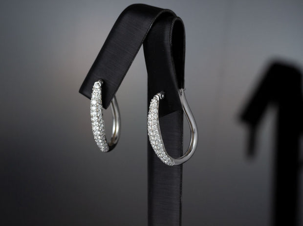 Diamond Oval Hoop Earrings in White Gold