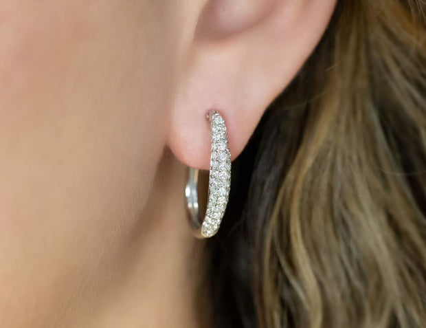 Diamond Oval Hoop Earrings in White Gold