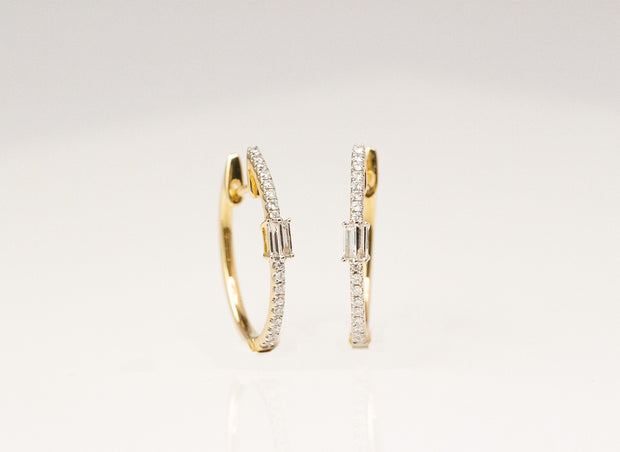 Baguette Diamond Huggie Earrings | 18K Yellow Gold