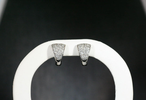 Triangle Pave Diamond Huggie Earrings | 18k White Gold