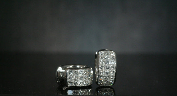 Invisible Set Princess Diamond Huggie Earrings | 18K White Gold