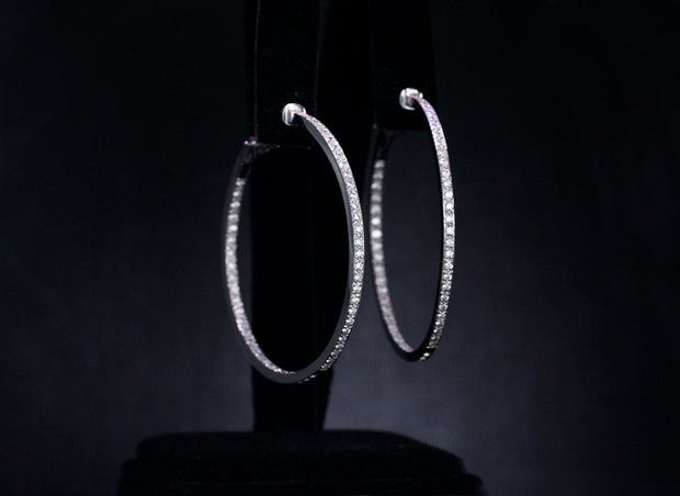 Skinny Diamond Hoop Earrings | 18K White Gold