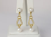 Pearl And Diamond Drop Earrings | 18K Yellow Gold