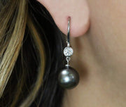 Black South Sea Pearl and Diamond Drop Earrings | 18K White Gold