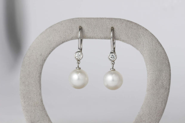 Cultured Pearl and Diamond Drop Earrings | 18K White Gold