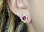 Ruby and Diamond Hexagon Stud Earrings | 18K White Gold