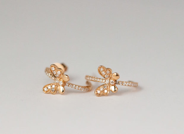Diamond Butterfly Hoop Earrings | 14K Rose Gold