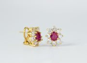 Ruby and Halo Diamond Earrings | 18K Yellow Gold