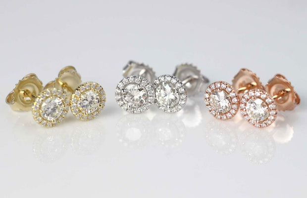 Halo Diamond Stud Earrings | 18K Rose Gold