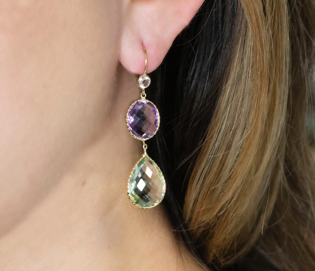 Green and purple earrings sales