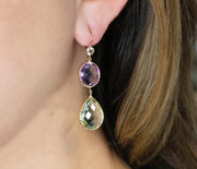Green and Purple Amethyst Earrings | 14K Yellow Gold
